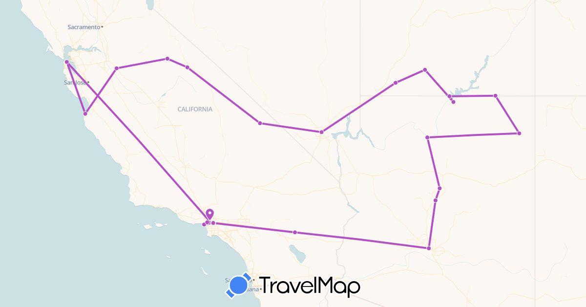 TravelMap itinerary: train in United States (North America)